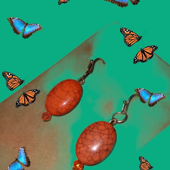 orange crackle drop statement crystal earrings hand crafted - Picture 4 of 4